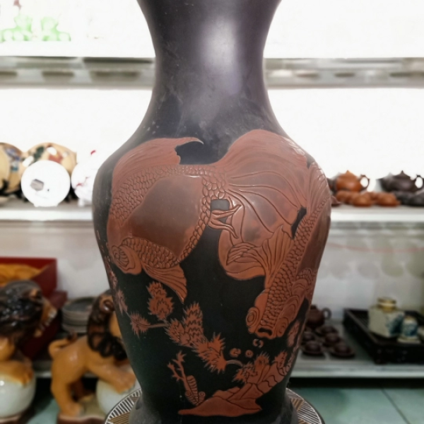 BÌNH GỐM SƠN MÀI CÁ VÀNG