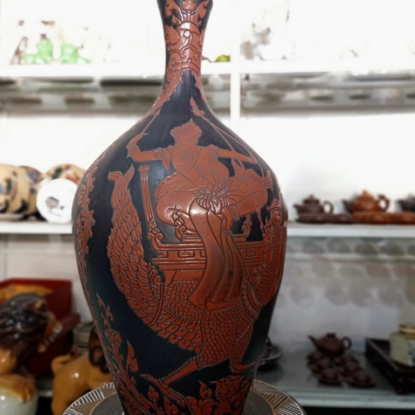 BÌNH GỐM SƠN MÀI CỔ CAO