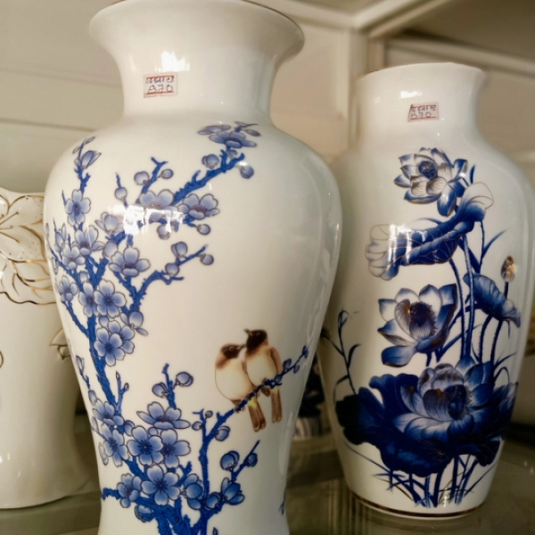 LỌ HOA MEN TRẮNG ĐÔI CHIM YẾN