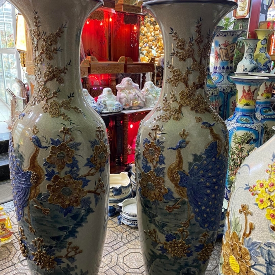 LỤC BÌNH MEN RẠN ĐẮP NỔI THỦ CÔNG