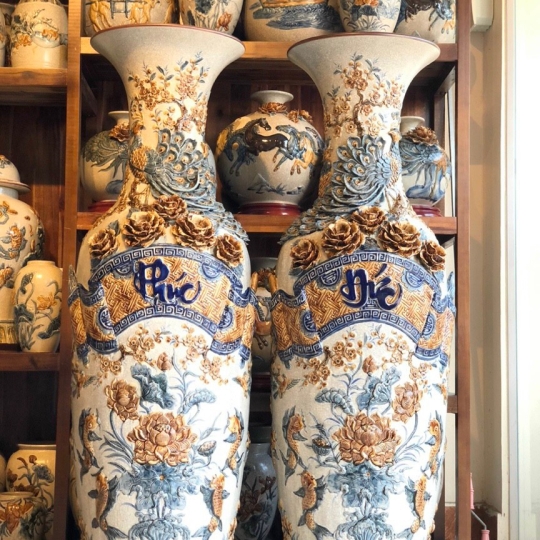 LỤC BÌNH MEN RẠN ĐĂP NỔI PHÚC ĐỨC  CAO CẤP